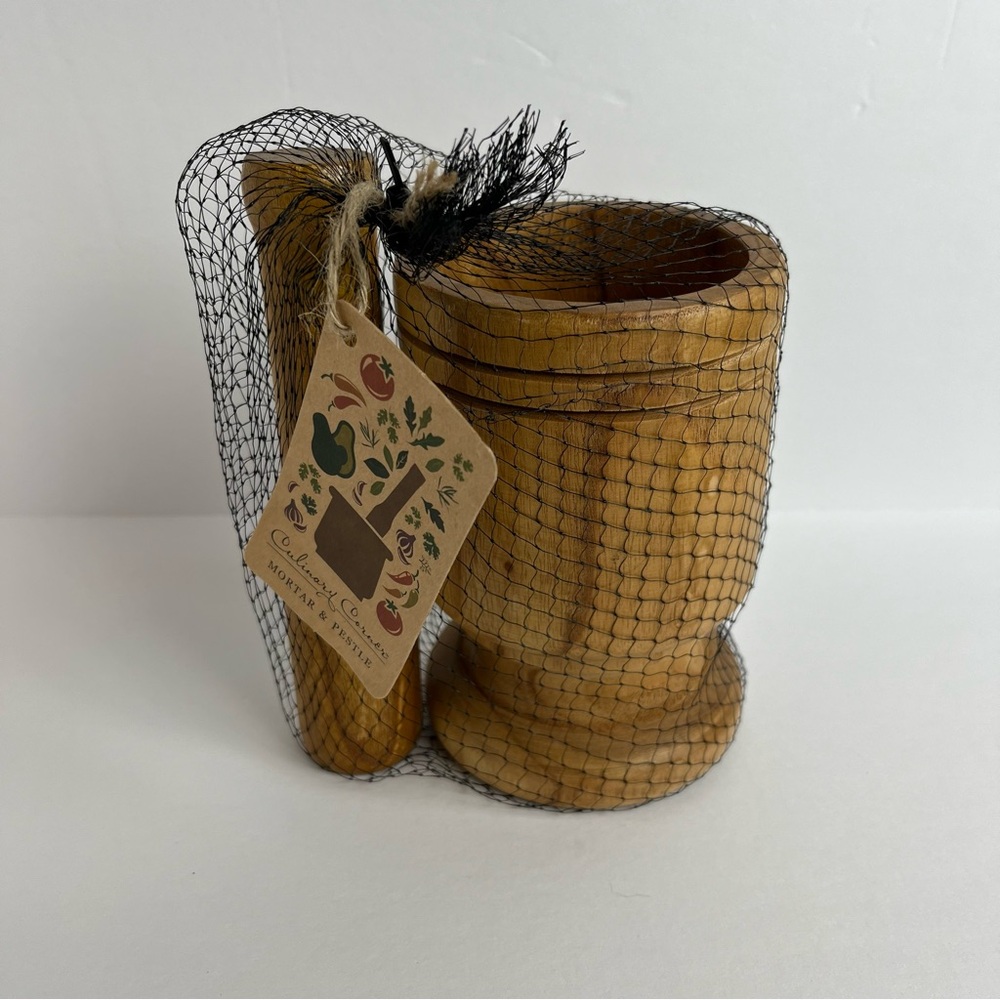 NWT Culinary Corner Mortar and Pestle Wood 6” Herbs Spices Practical Magic